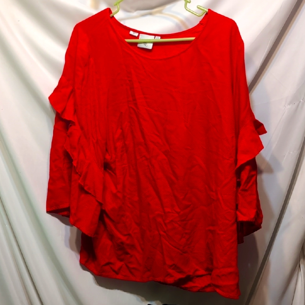 Junarose Vibrant Red Ruffle Sleeve Blouse Size Large